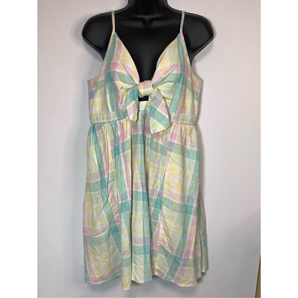 Old Navy Women's Spaghetti Strap Tie Front Plaid Mini Dress Multicolor Size Larg